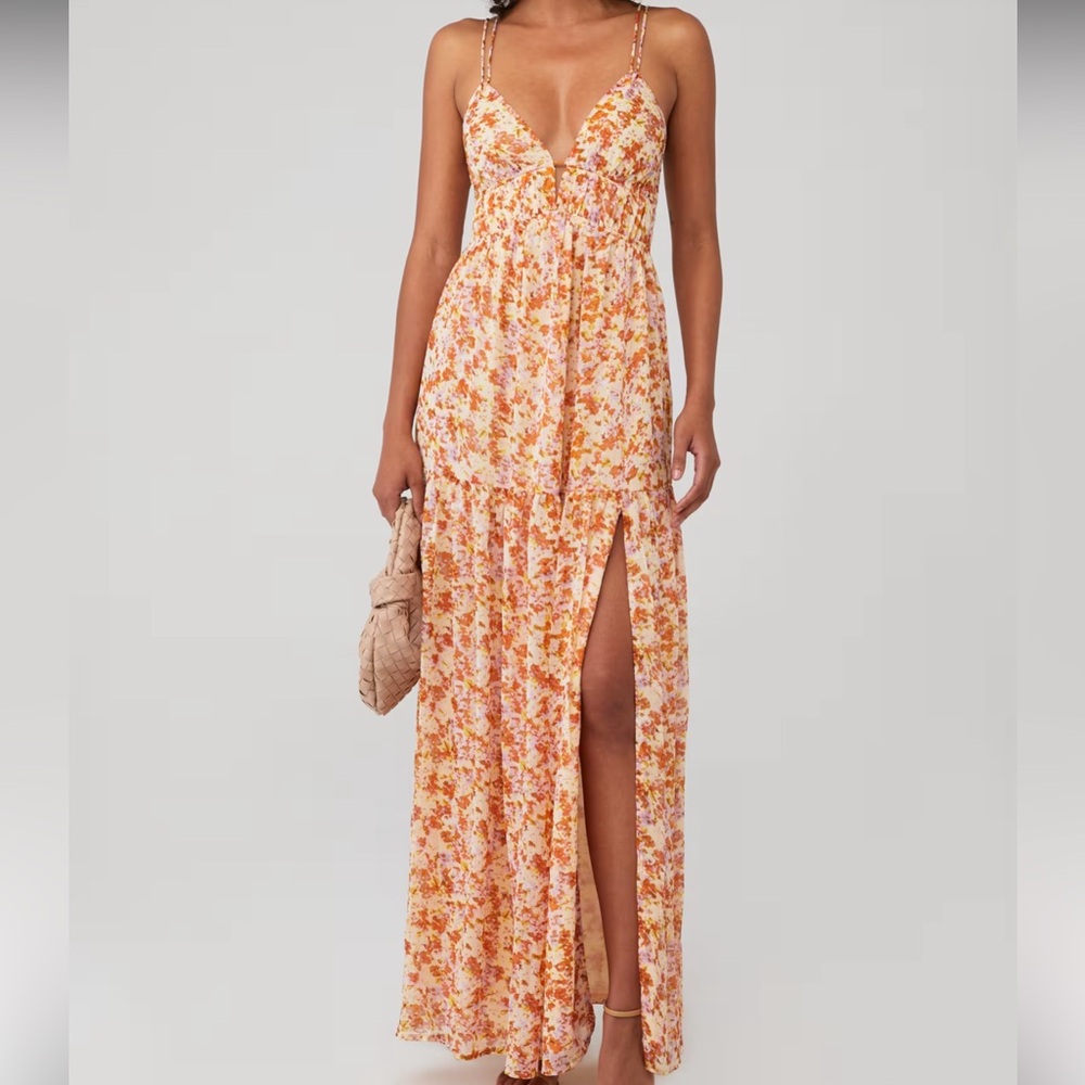 Astr Floral Maxi Dress in Peach and Orange